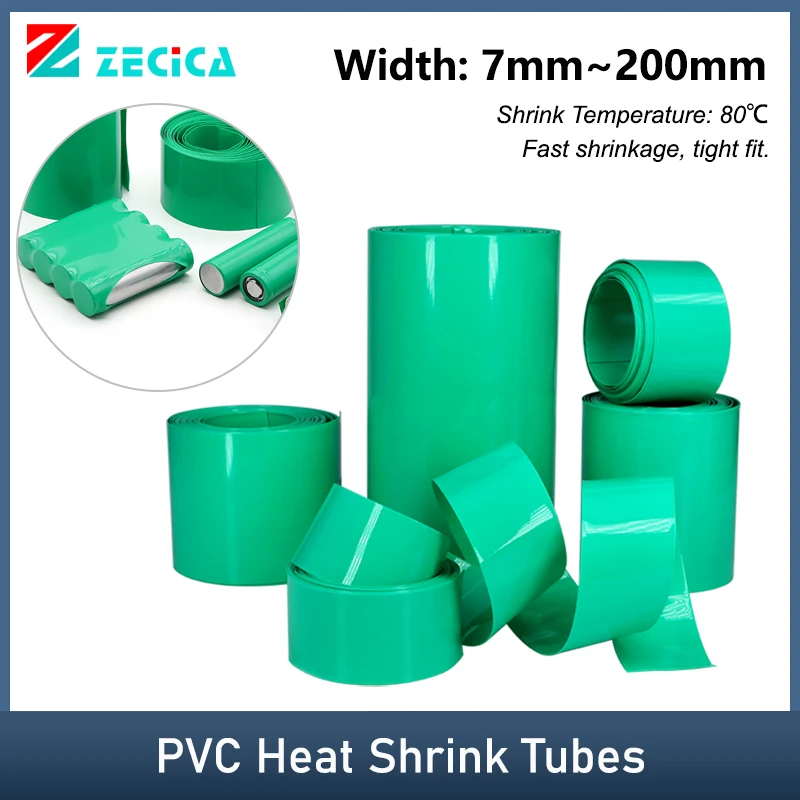 

1M ~ 20M Green PVC Battery Wraps 7mm ~ 200mm 18650 Lipo Battery Pack Insulated Cable Sleeve Lithium Film Case Heat Shrink Tubing