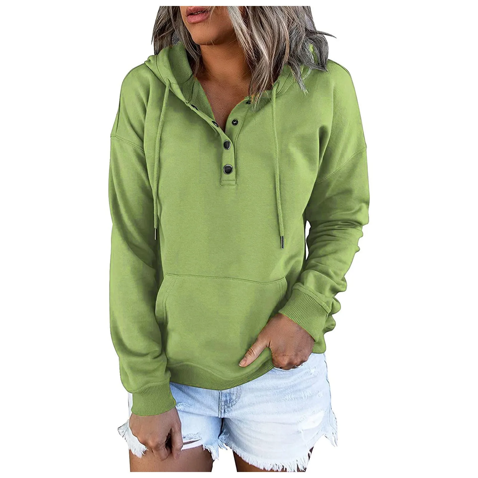 Women\'S Casual Fashion Solid Color Long Sleeve Pullover Hoodies Sweatshirts Autumn Winter Harajuku Casual Loose Hooded Sweatshir