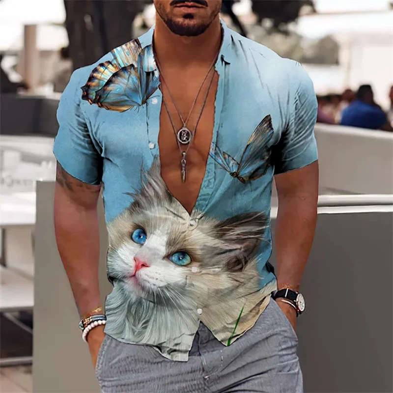 Chemise hawaïenne imprimée en 3D pour hommes, graphiques d'animaux, ample, respirante, décontractée, boucle unique, haut d'été, nouveau, 2023