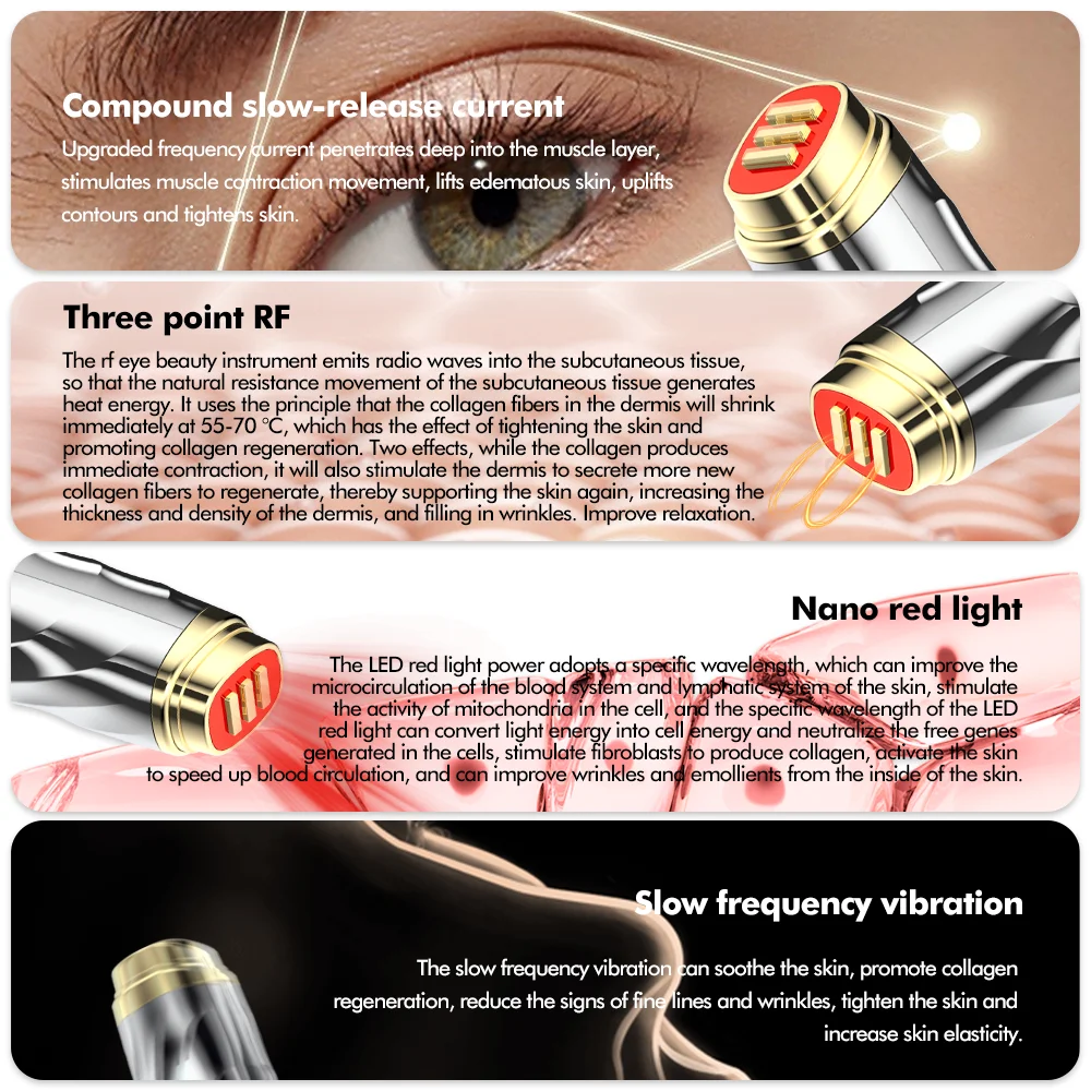 Dispositivo masajeador de elevación de ojos antienvejecimiento personalizable, vibración de calor, todo tipo, eliminador de arrugas, Estiramiento facial, logotipo personalizado