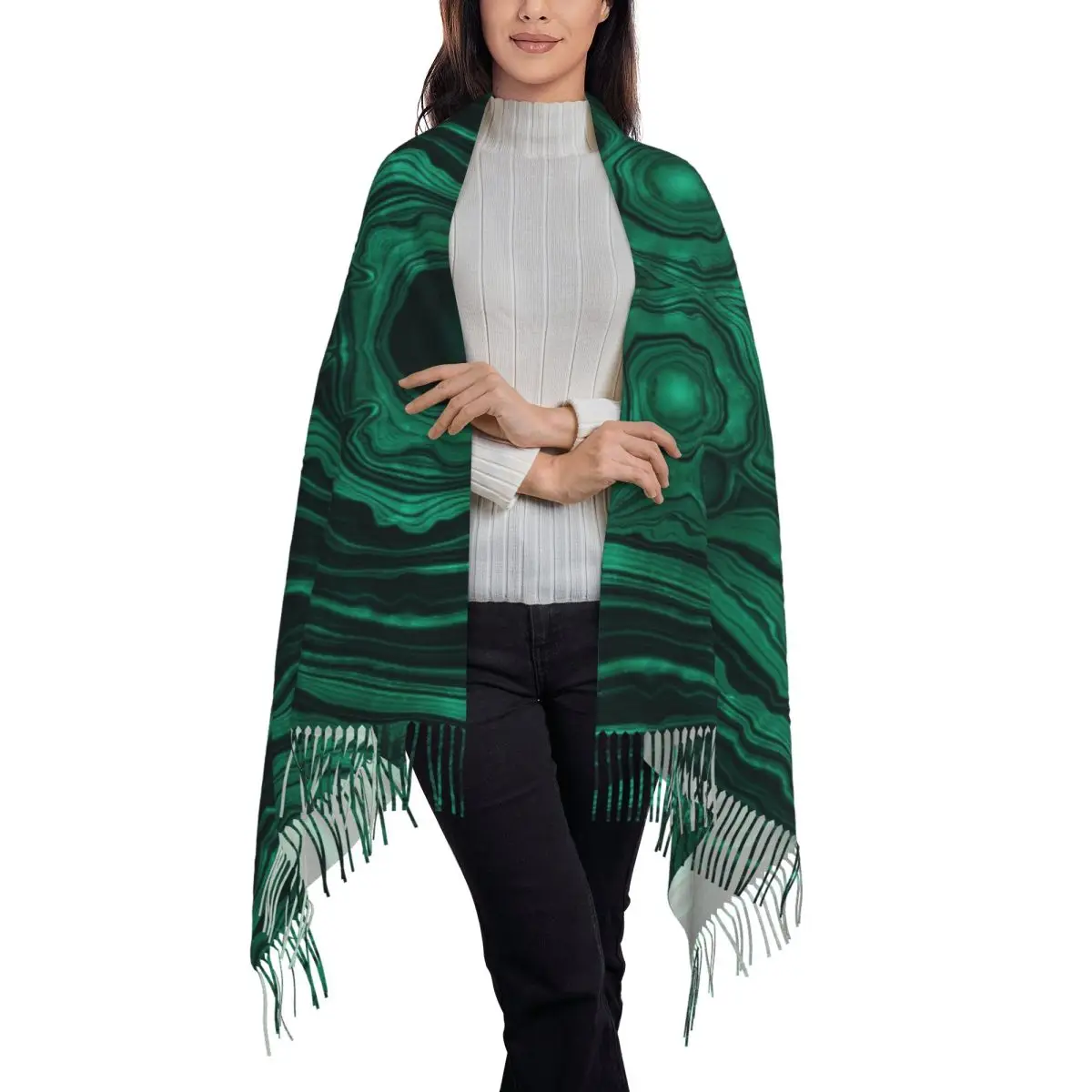 Faux Malachite Green Marble With Light Veins Scarf Tassel Scarves for Women Soft Warm Shawls and Long Fall Winter Shawl Wraps