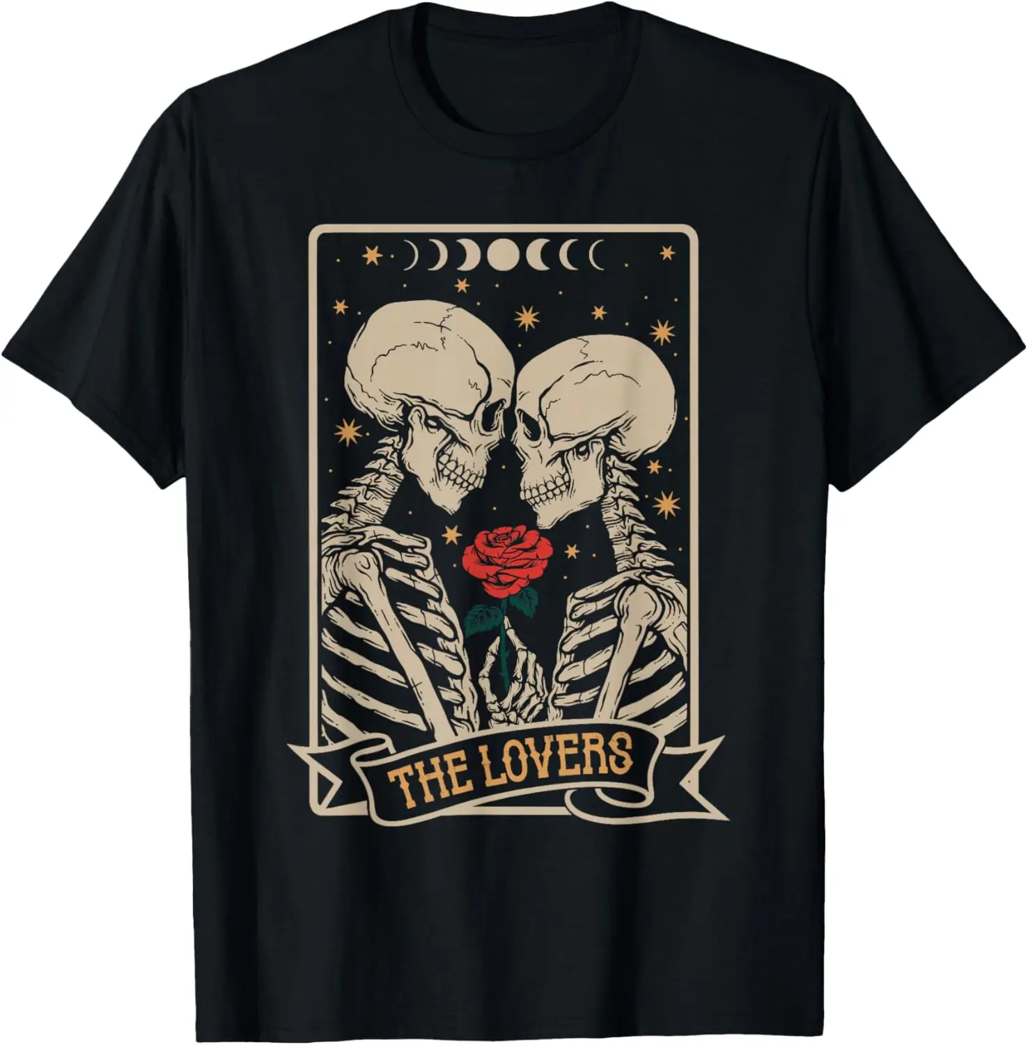 Gothic The Lovers Tarot Card Skeleton Romantic Couple Design T-Shirt 100% Cotton Trendy Y2K Short-Sleeve Tee-Soft, Quick-Drying,