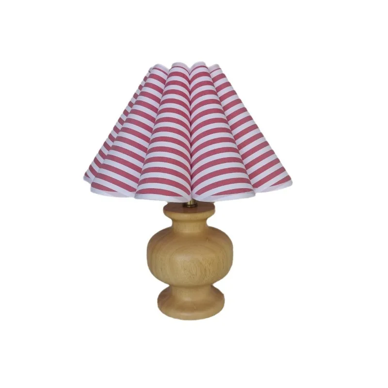 

Japanese Table Lamp w/ wooden base 3 color bulb DIY Red and White Striped Petal flower Atmospheric Bedside Lamp Home Decor