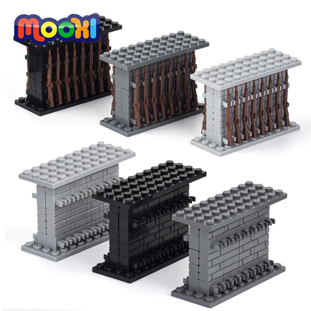 MOOXI Military Weapon Gun Stand MOC Bricks Action Figures Wars Set Arsenal Gun WW2 Parts Model Building Blocks Kids Toys MOC0078