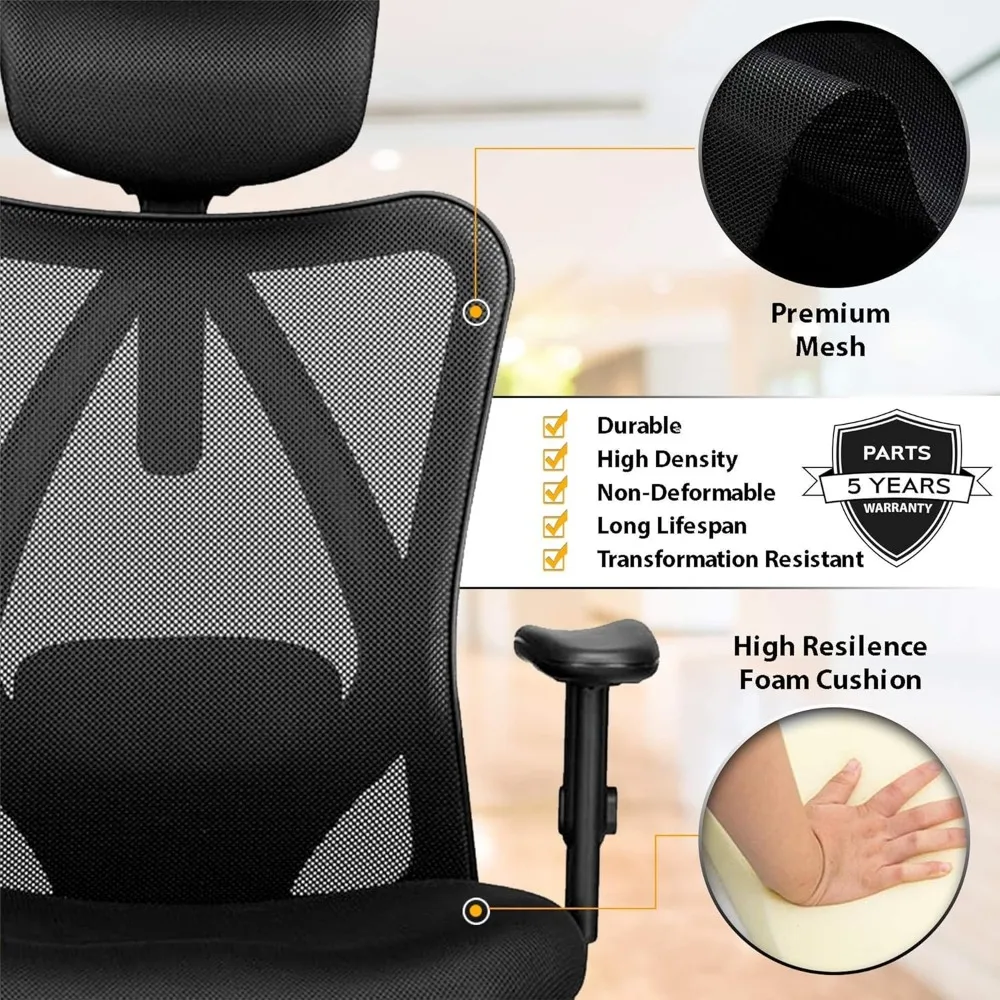 Silla de oficina ergonómica, asiento de escritorio ajustable con soporte Lumbar y ruedas Rollerblade, sillas de espalda alta con malla transpirable