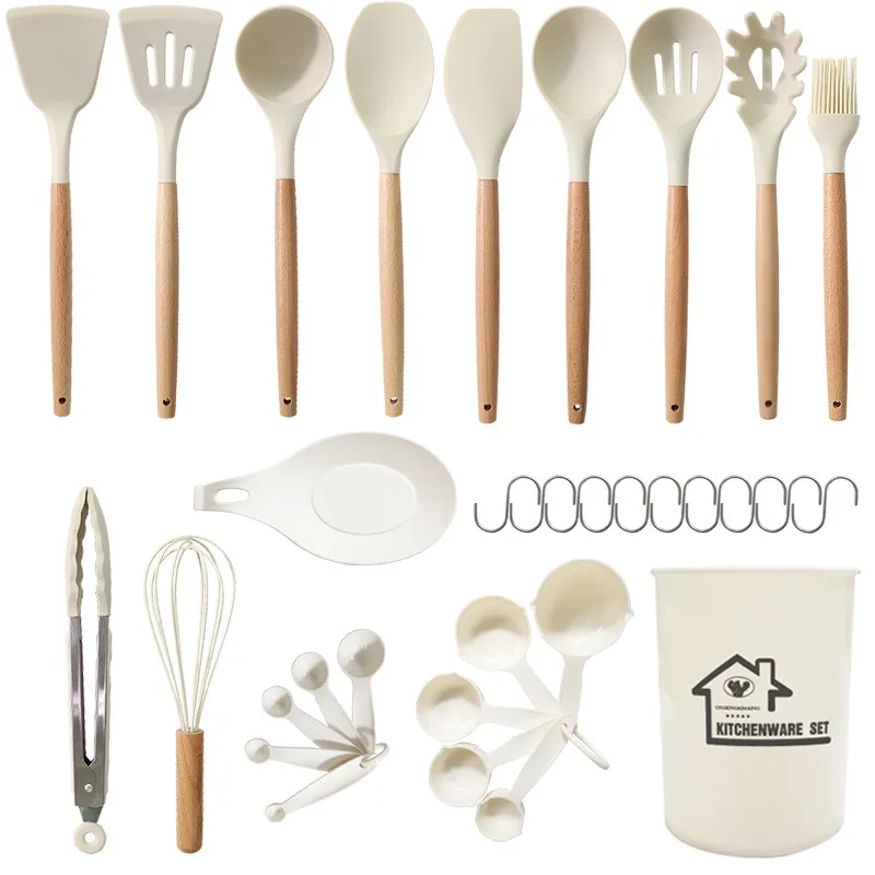 

Silicone kitchenware spatula soup spoon set of 33 pieces, heat-resistant and non stick pot, including storage bucket