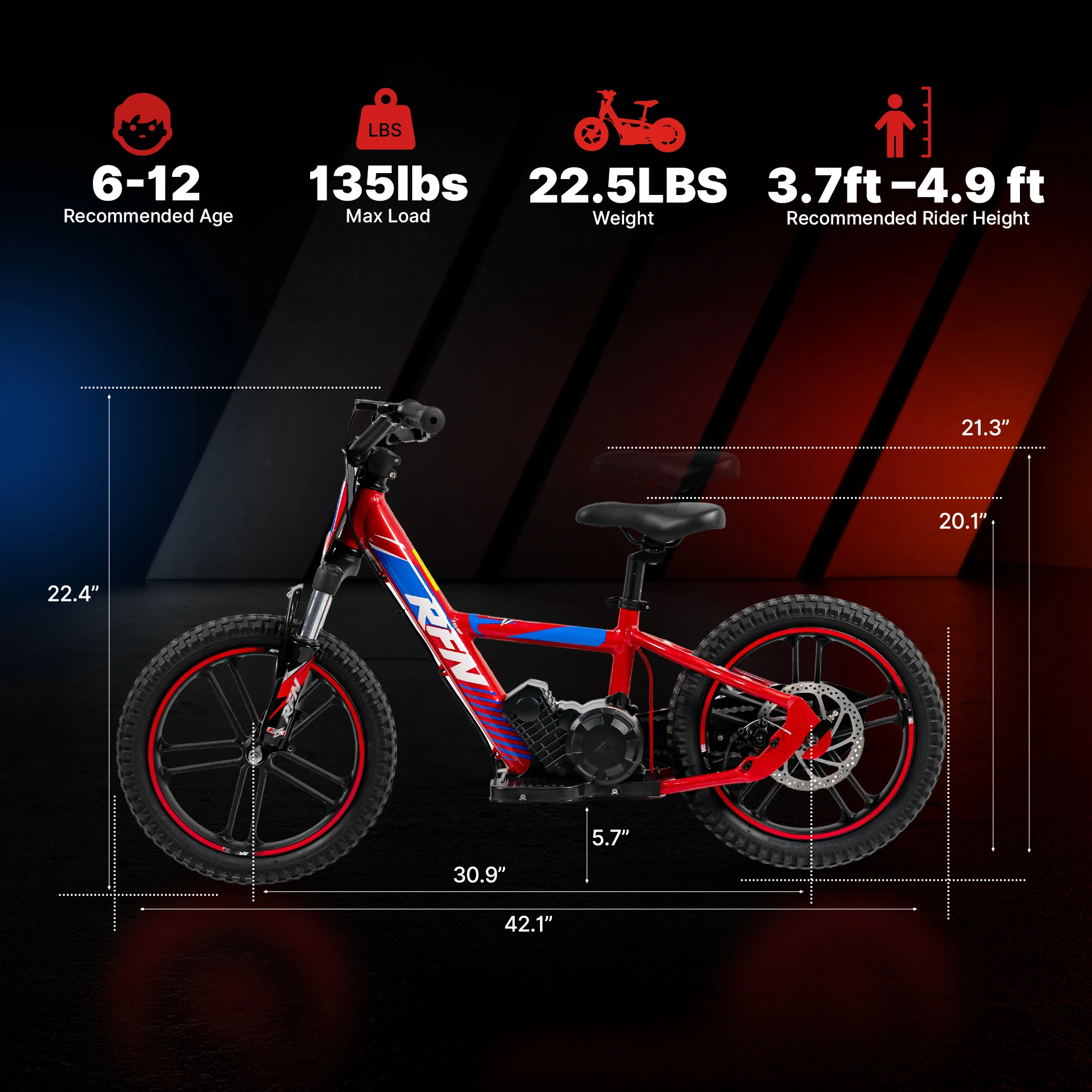 Elektryczny motocykl terenowy RFN Warrior dla dzieci – 36V 500W, prędkość 30 km/h, zasięg 18 km, 3 biegi, dla dzieci w wieku 4-8 lat