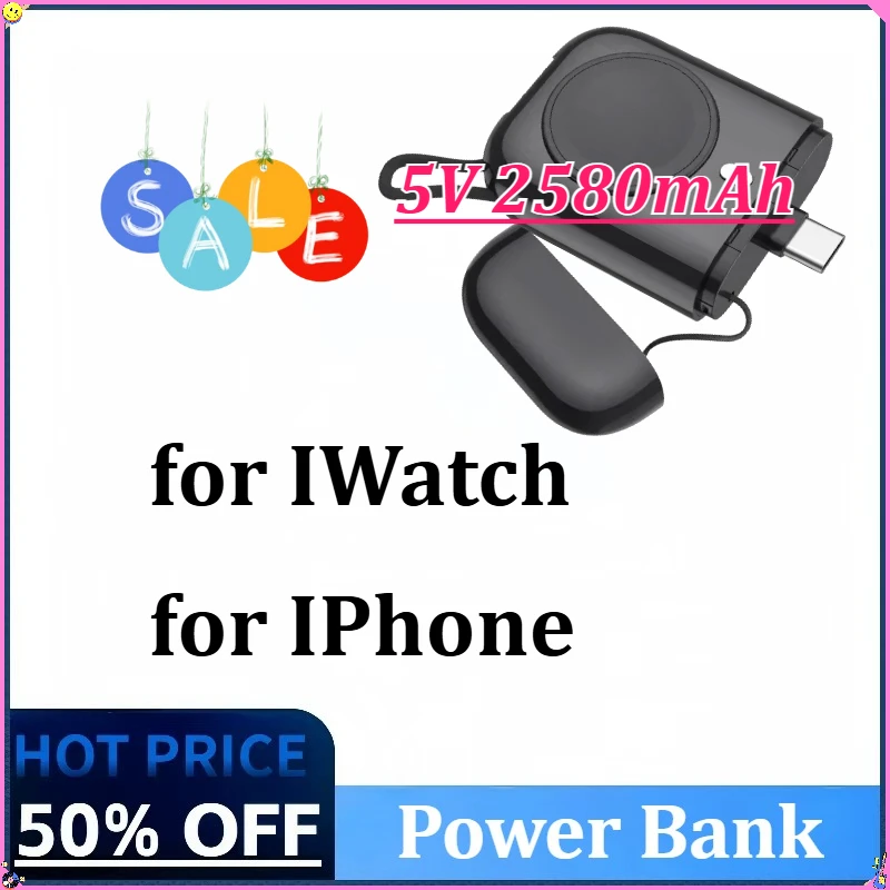 

5V 2580mAh Mini Wireless Power Bank Portable 3-in-1 Small Powerbank Charger Type-C External Spare Battery for IWatch for IPhone