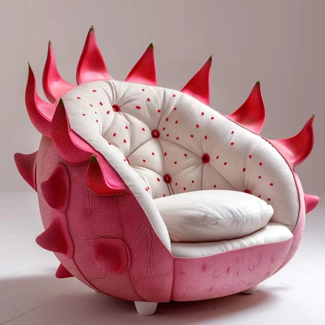 Modern European pink leather dragon fruit single leisure sofa reclining home office soft home salon bedroom living room
