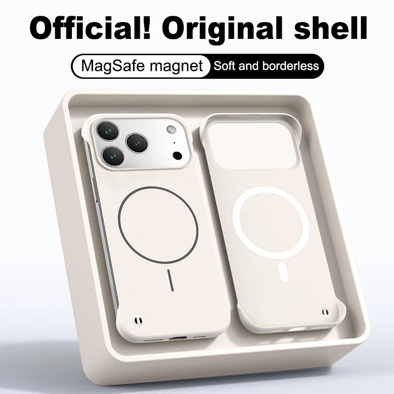 حافظة شحن لاسلكية مغناطيسية بدون إطار Magsafe لهاتف iPhone 17 Air 16 15 14 13 12 11 Pro Max 16E غطاء كمبيوتر رفيع للغاية غير لامع