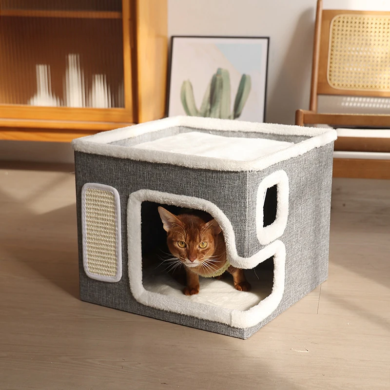 Double-layer warm and easy-to-clean cat house, large size, foldable, suitable for all seasons, pet cat nest
