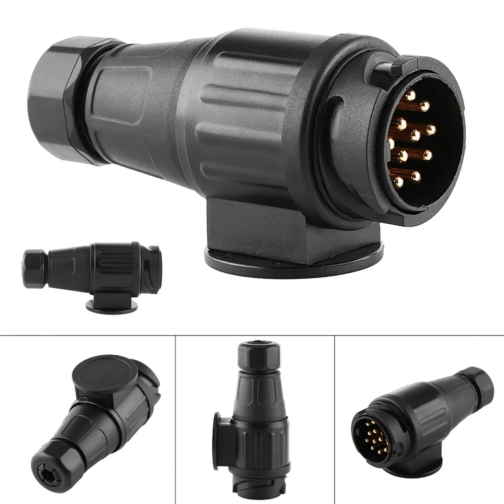 

ABS+Brass Electric Trailer Plug Black 12V Trailer Plug Adapter Copper Pins Waterproof Trailer Wiring and Connectors