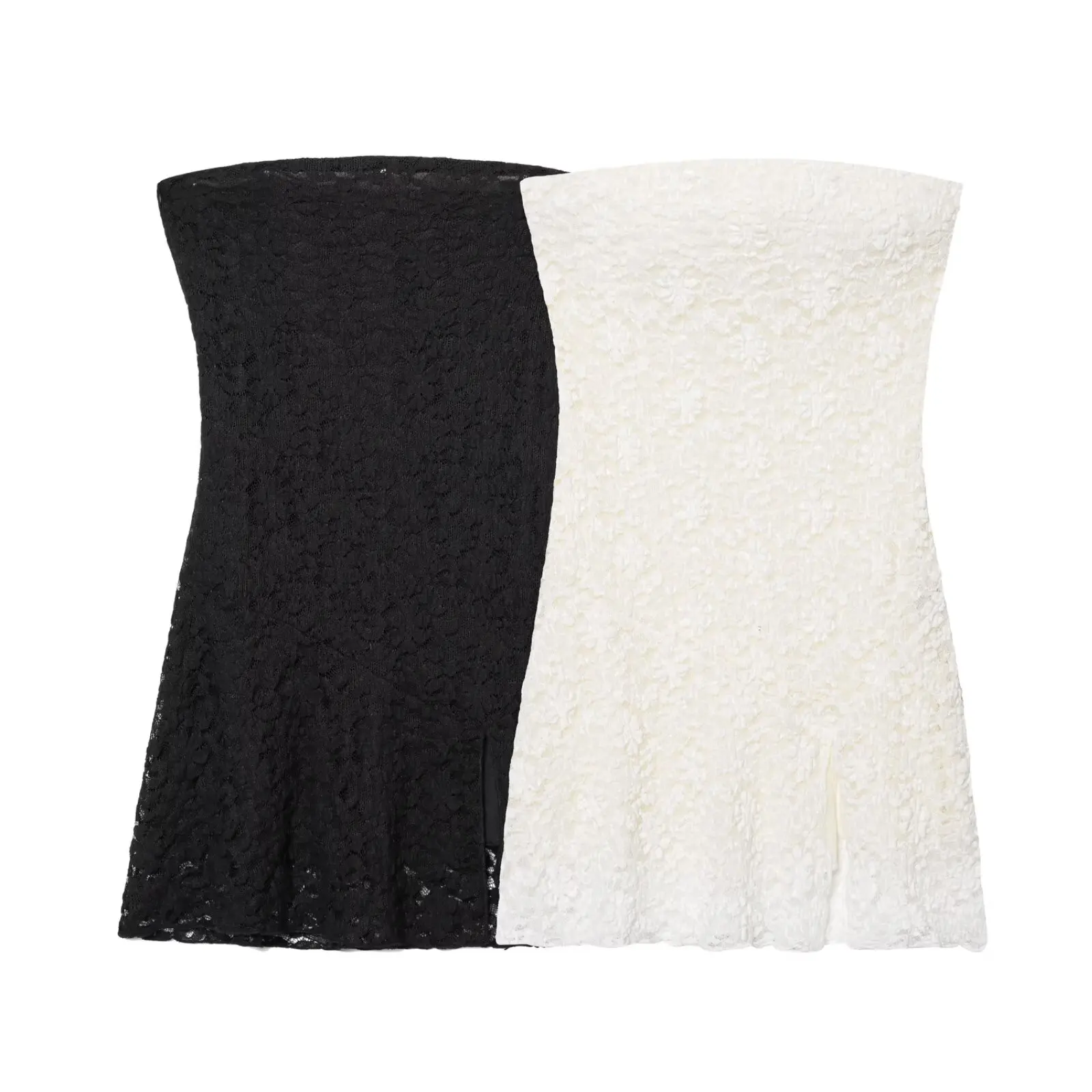 2025 مثير بيج أسود شير الجاكار الدانتيل فستان بدون حمالات المرأة الجانب سستة منخفضة الخصر شق هيم صديرية دائرية رداء قصير