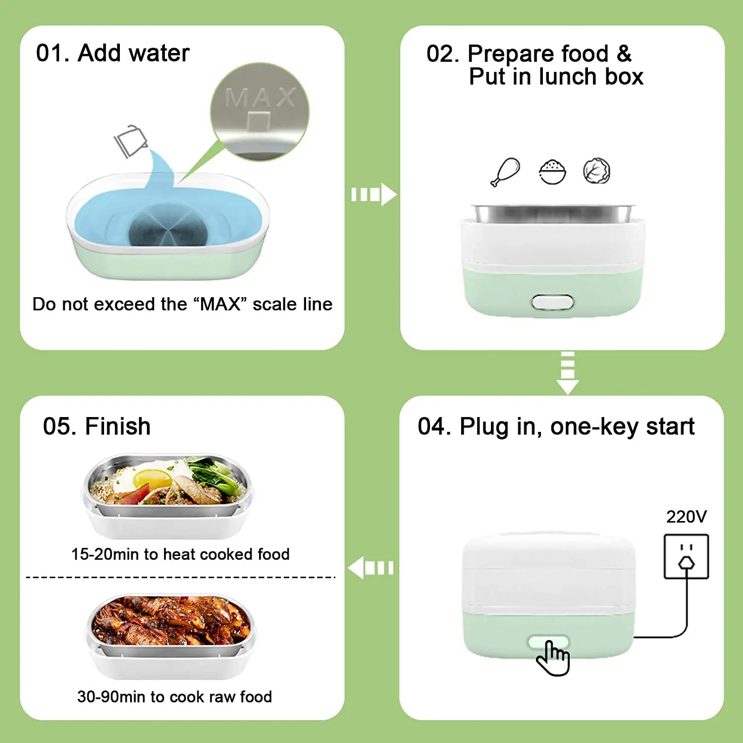 Gorąca Wyprzedaż: Elektryczny pojemnik na jedzenie z grzałką 350W, stal nierdzewna 304, elektryczny podgrzewacz do gotowania jedzenia, 2-warstwowy elektryczny lunch box