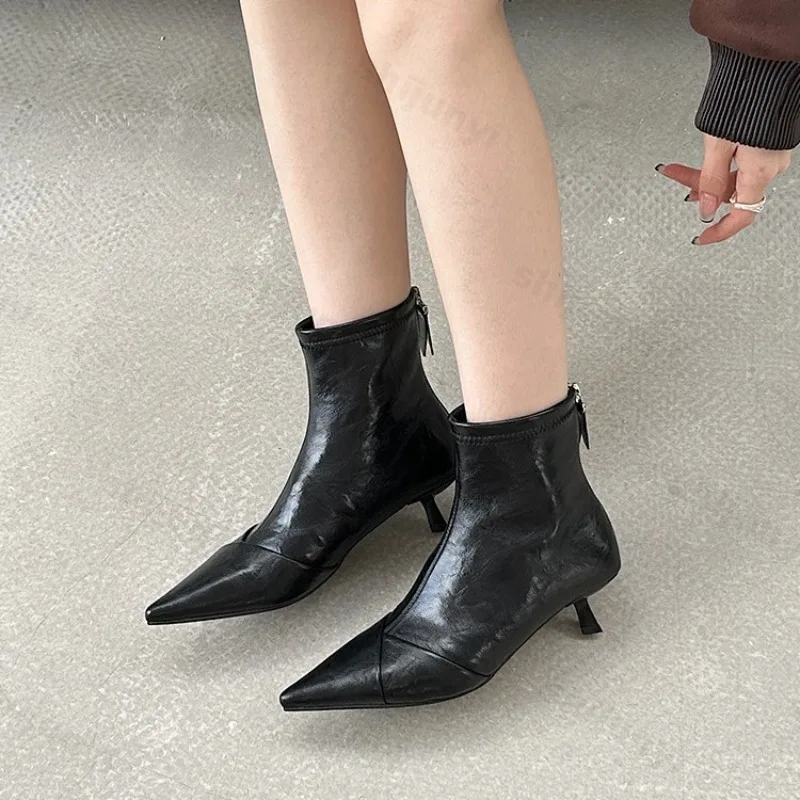 

Женские ботильоны с острым носком, модная роскошная обувь, пикантные женские туфли-лодочки на высоком каблуке, осень 2025, вечерние элегантные туфли на молнии, Botas Para Mujer