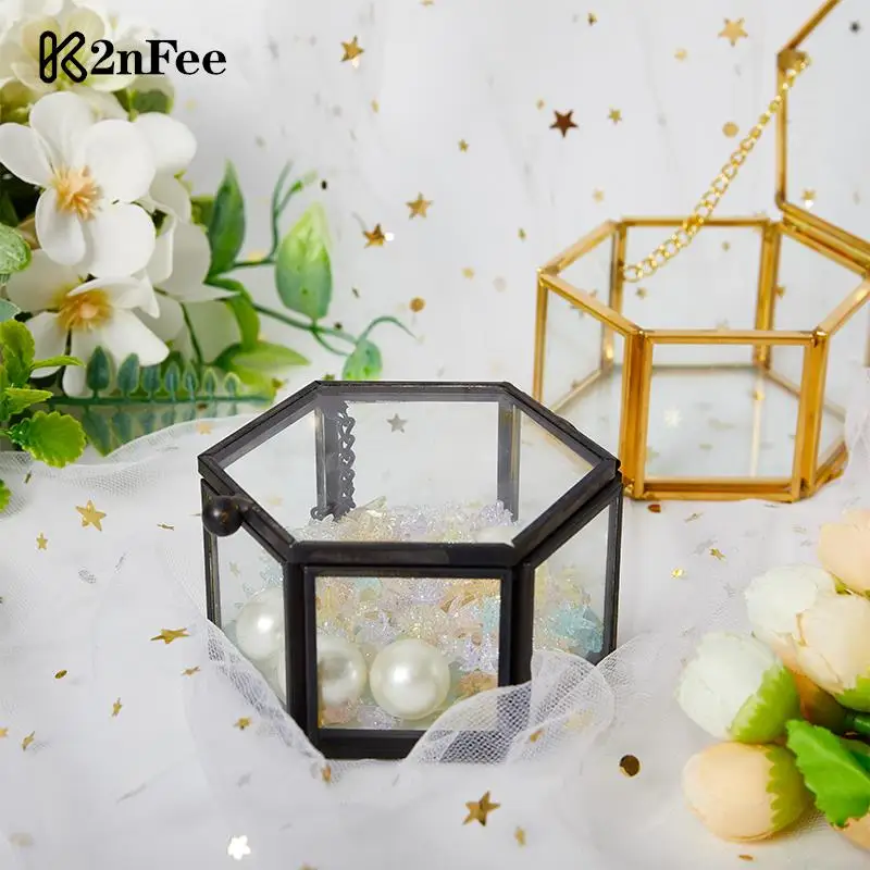 Jewelry Organize Holder Geometrical Clear Glass Jewelry Box Ring Box Necklace Bracelets Earrings Jewelry Storage Accessories