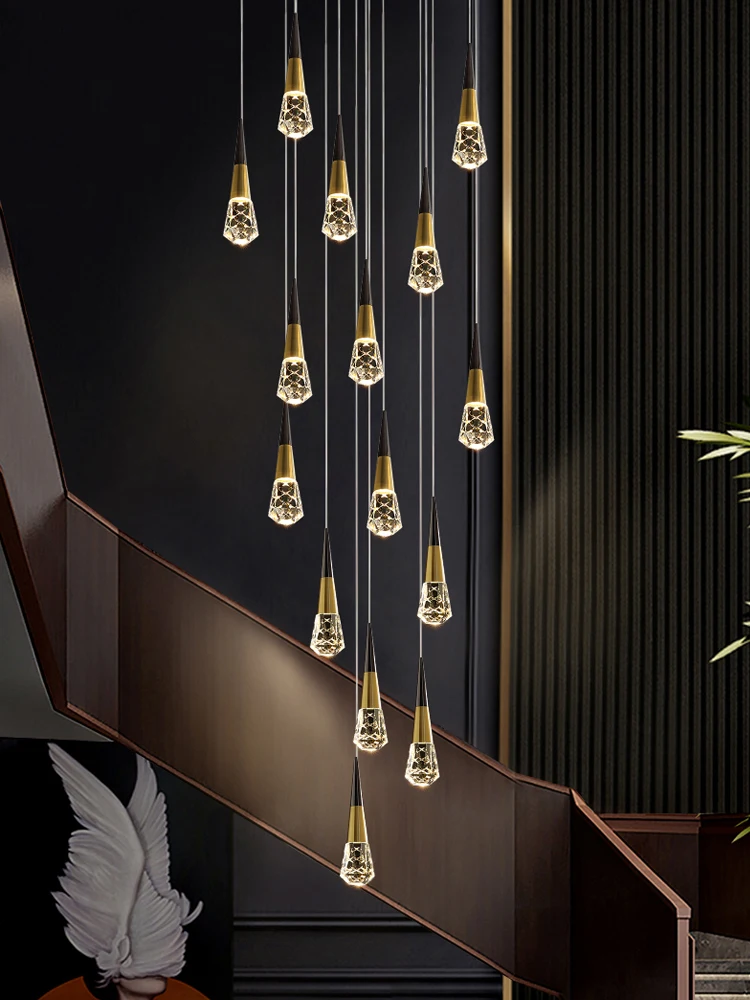

Nordic Modern Style Luxury Crystal Chandelier Villa Lliving Room Pendent Lamp Hanging Stairs Pendent Light Dining Room Pendent