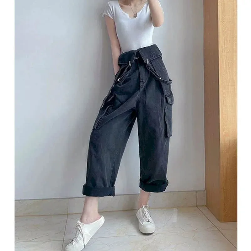Black Denim Jumpsuits for Women Wide leg