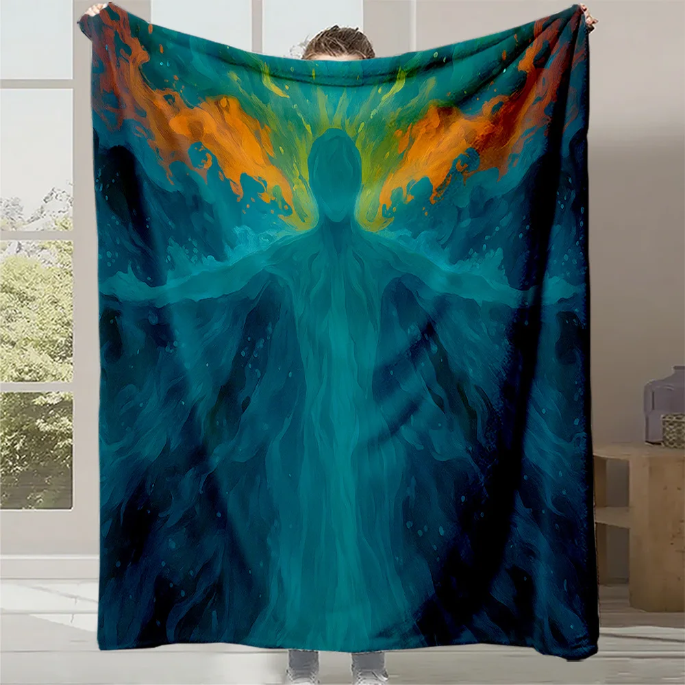 1pc Abstract Watercolor Print Flannel Blanket - Soft, Warm & Machine Washable All-Season Luxury Bedspread with Vibrant, Orange