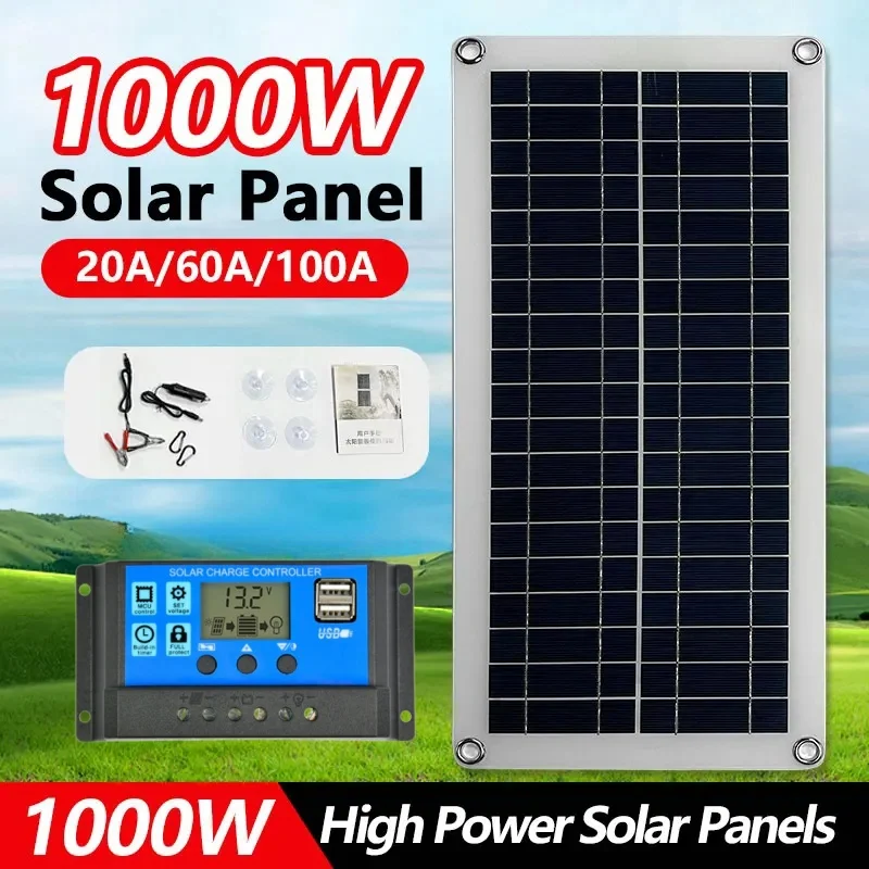 

1000W Solar Panel 12V Solar Cell 10A-60A Controller Solar Panel for Phone RV Car MP3 PAD Charger Outdoor Battery Supply