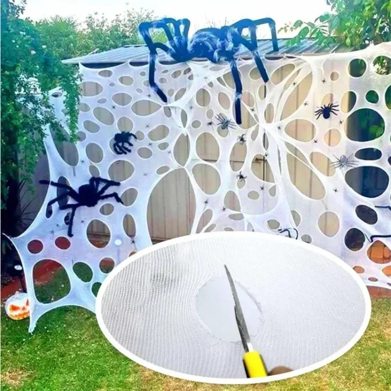 Halloween Decorations Outdoor Spider Web Cut Your Own Giant Stretchy Beef Netting Spiders Webbing Gauze Haunted Decor