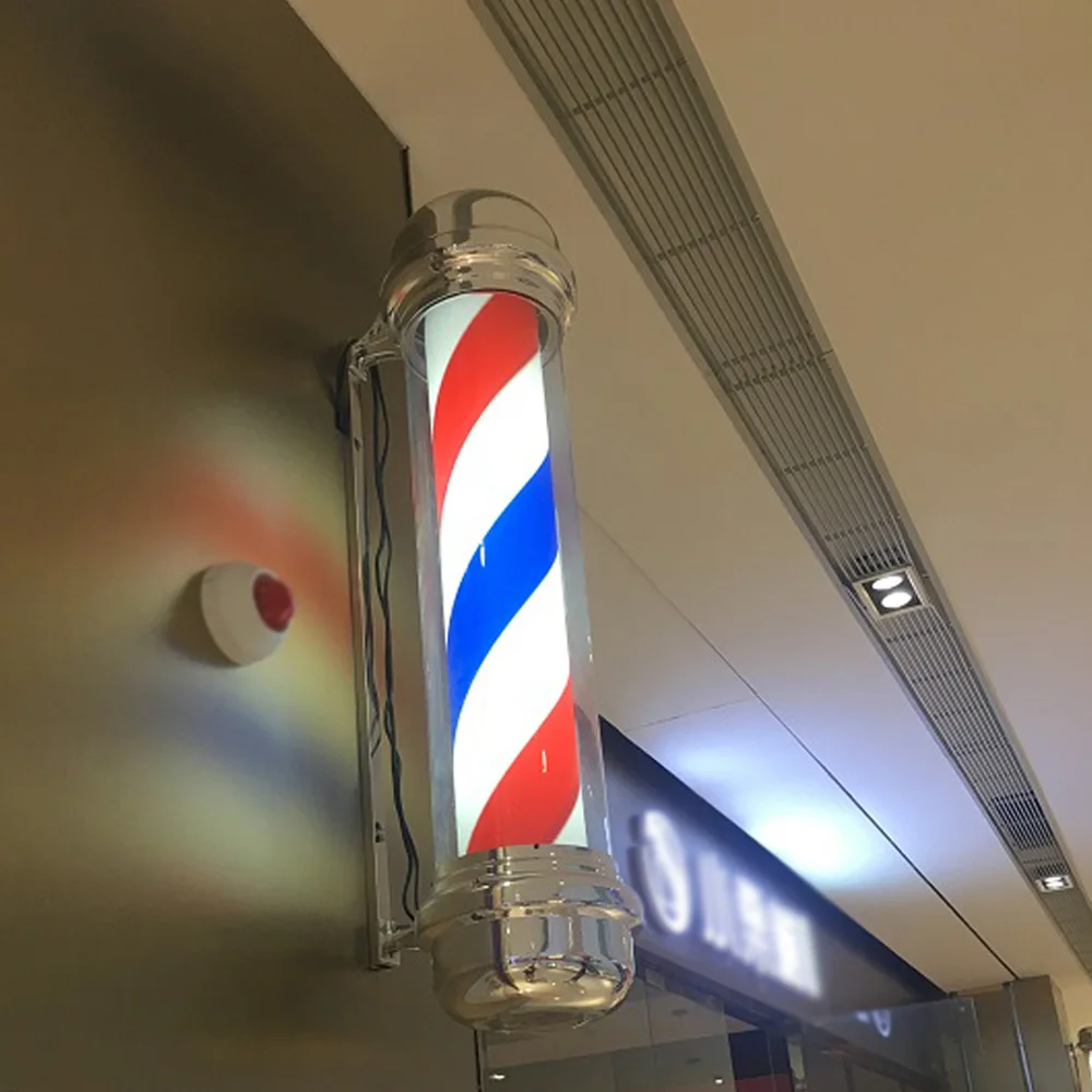 

LOYALHEARTDY 28" Barber Pole Light LED Stripes Red White Blue Rotating Metal Hair Salon Shop Light