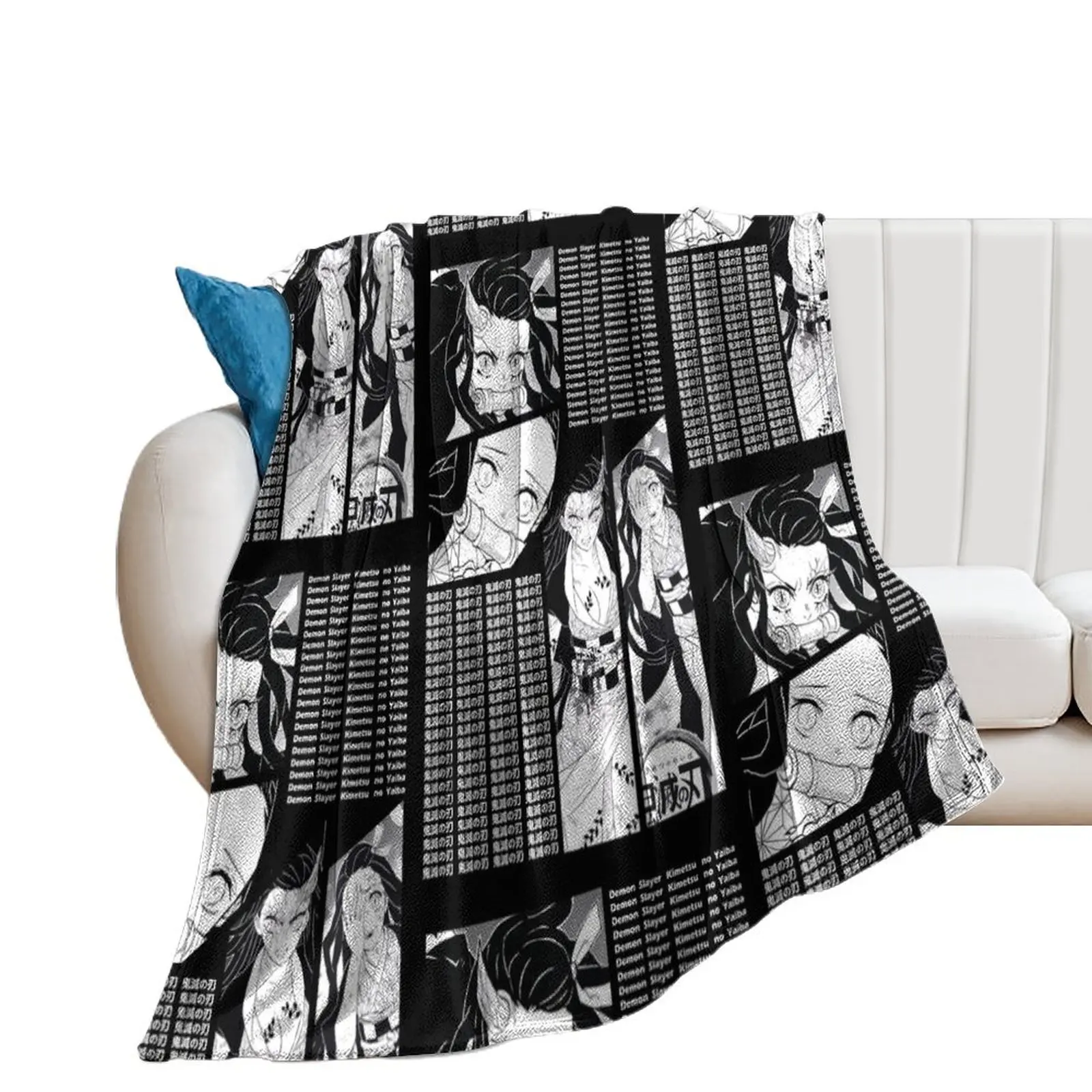 Nezuko Kamado Manga Stripe Design Throw Blanket Softest Blankets For Bed Hair Blankets