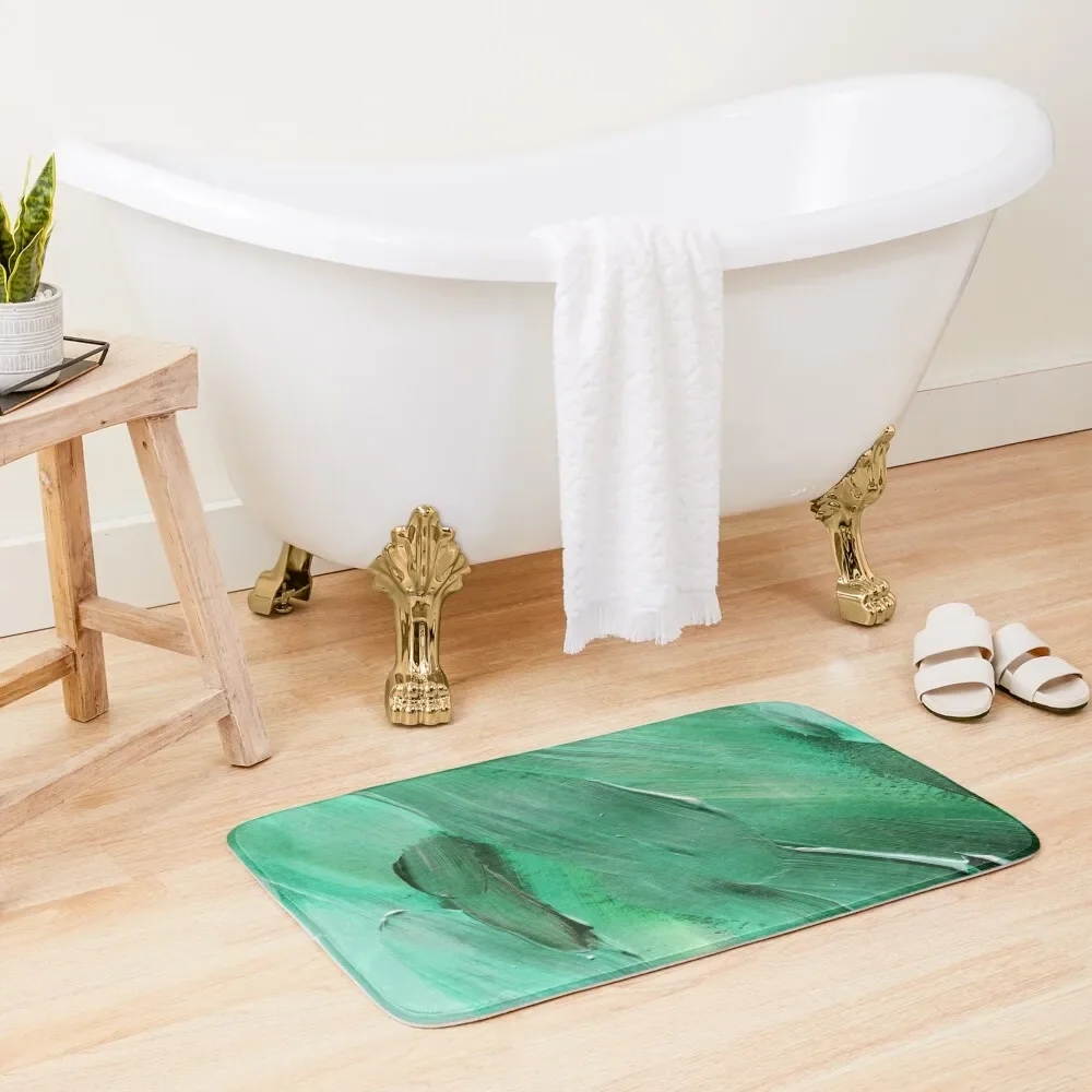 

Sea Foam Green And Jade-Hues Abstract Painting Bath Mat Anti-Slip Carpet Floor Toilet Carpet Bathroom Carpet For Shower Mat