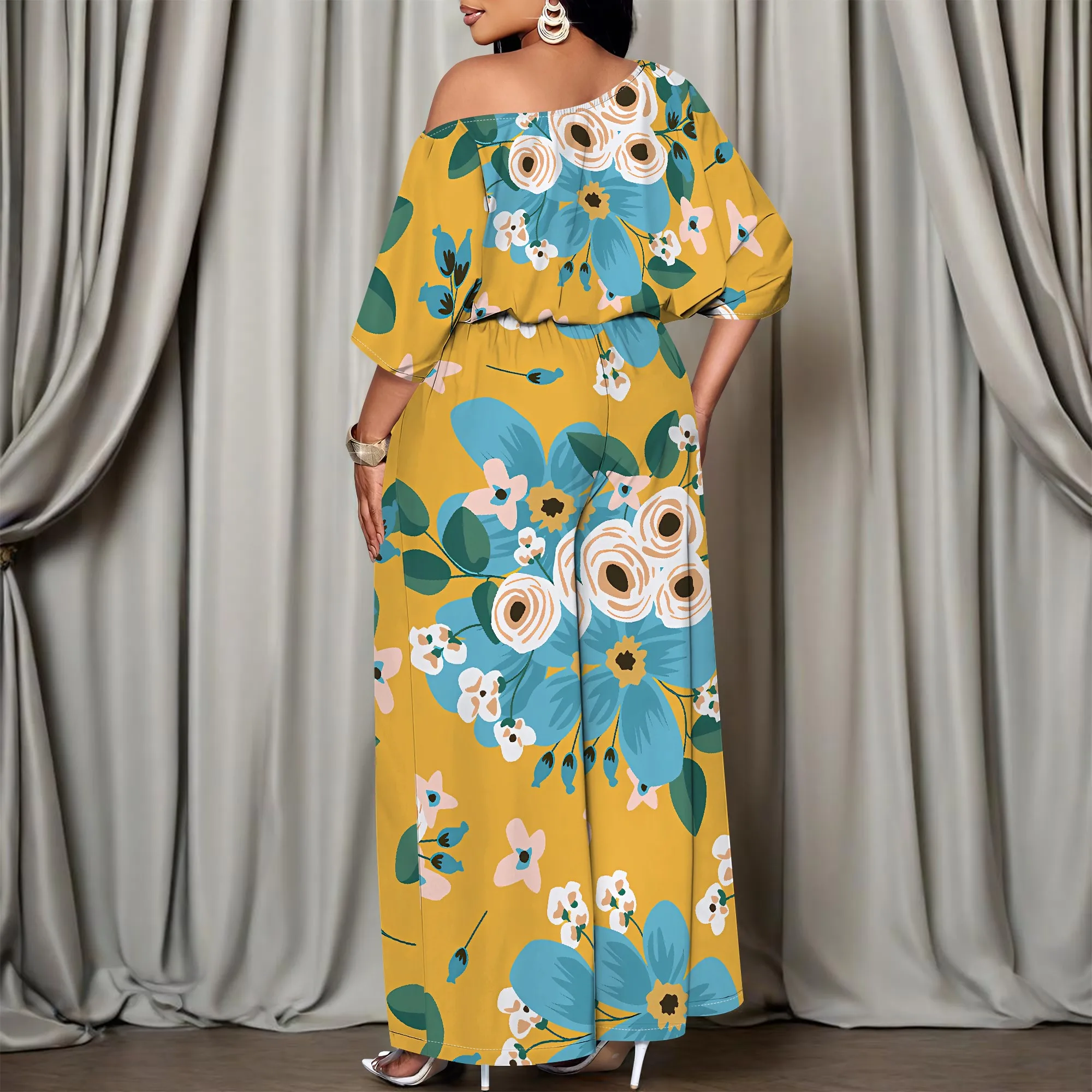 Women's Summer 3D Fashion  Casual  Printed Sloping Shoulder Set Two-Piece Set