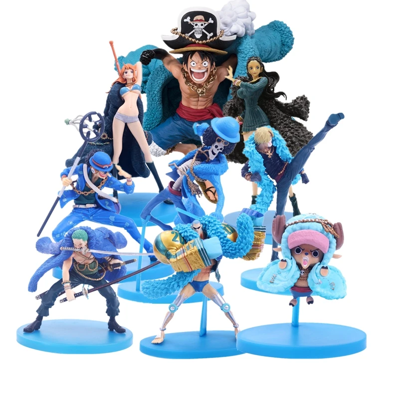 One Piece 20th Anniversary Anime Figures Blue Clothes Luffy Nami Robin Zorro Action Figure Collection Model Toys Birthday Gifts