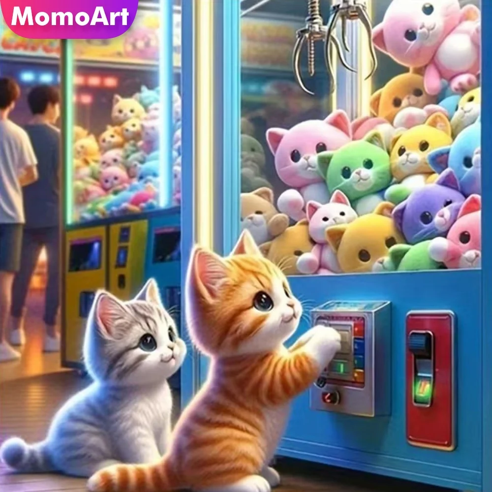 Momoart Diamant-Mosaik Katze Tier Neuerscheinung Vollquadratische Runde Diamantmalerei Cartoon DIY Stickerei Handgemachtes Hobby