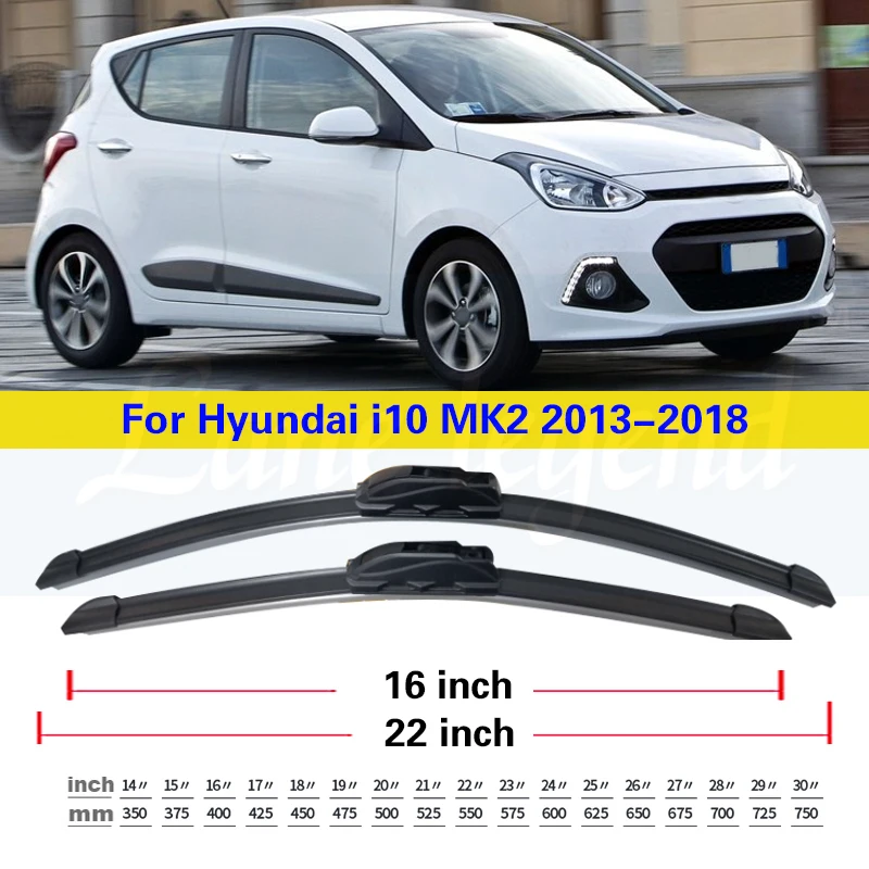 For Hyundai i10 MK2 2013-2018 Car Front Rear Wiper Blades Soft Rubber Windscreen Wipers Auto Windshield 22\