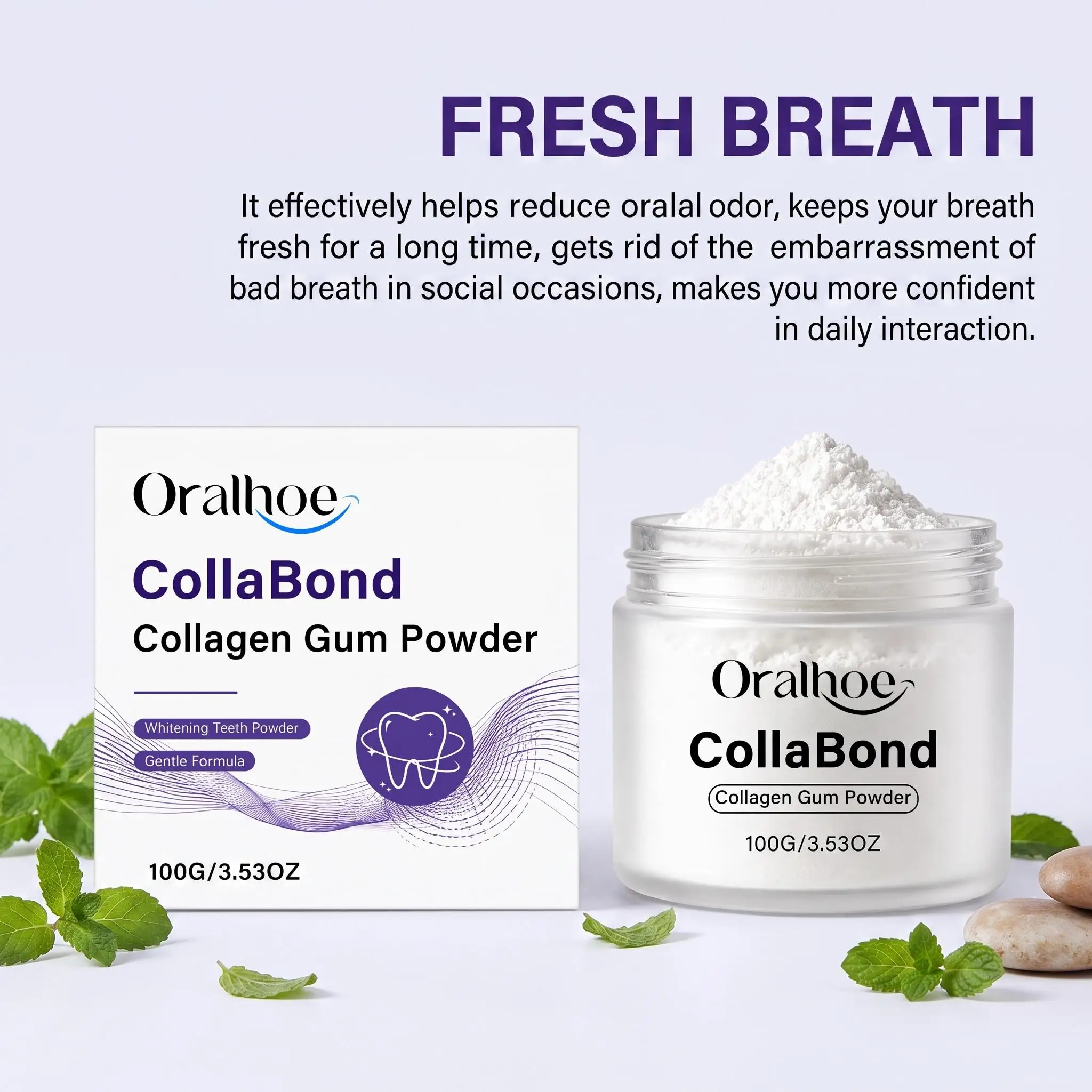 Oralhoe Collagen Tooth Powder Natural Teeth Whitening Mint Fresh Breath Deep Cleaning Gentle Mouth Nursing Repair Gums Oral Care