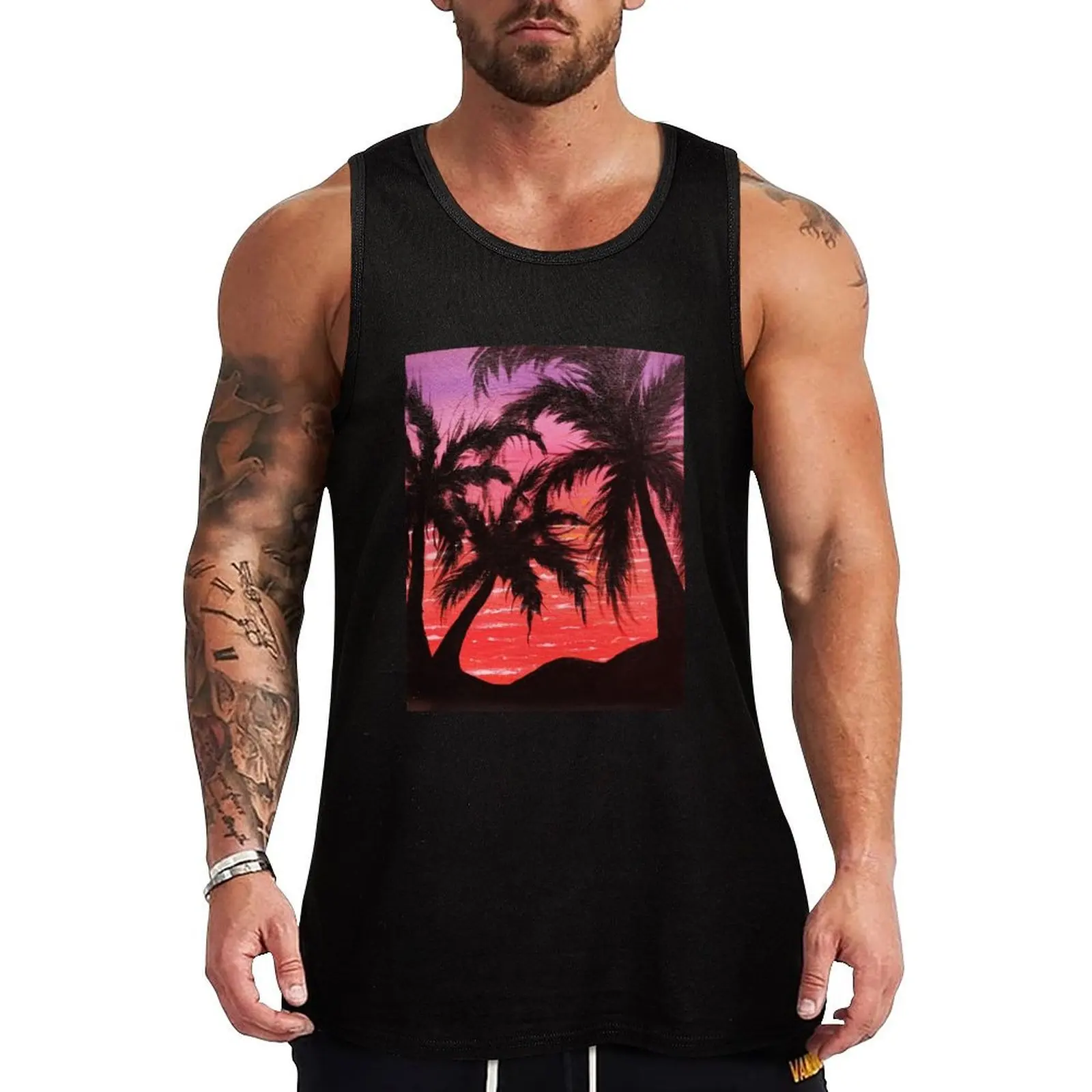 Palm Tree Sunset Tank Top men clothes men clothings T-shirt Men's gym