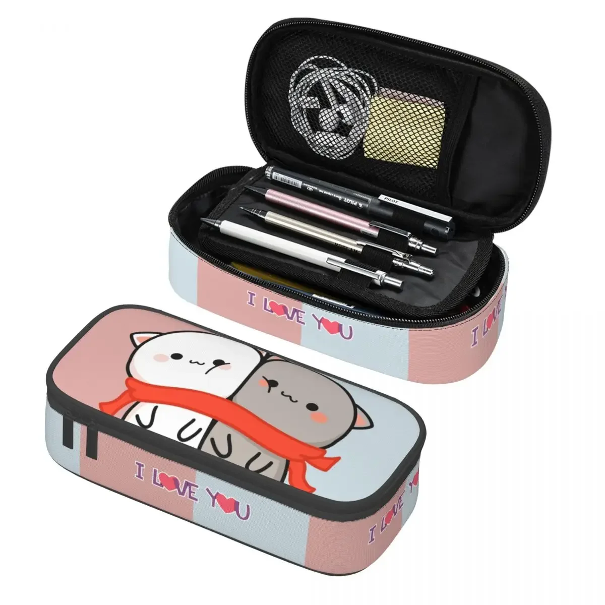 

Custom Valentine Day Mochi Cat Peach And Goma Kawaii Pencil Cases Boys Gilrs Large Capacity Pencil Bag Students Stationery