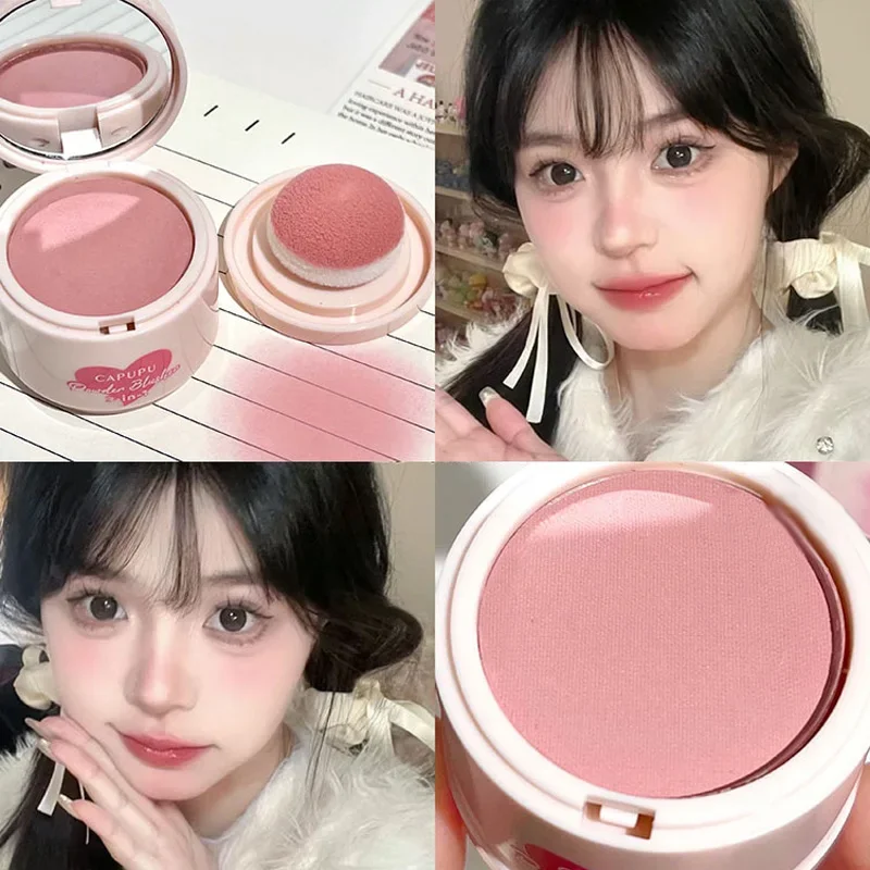 3-in-1 Natural Cheek Tint Blush Palette Bean Paste Pink Waterproof Face Blusher With Puff Contour Soft Cheek Rouge Girl Make Up