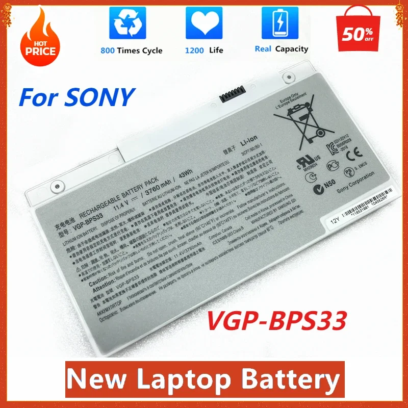 

New VGP-BPS33 Laptop Battery for SONY VAIO SVT-14 SVT-15 T14 T15 BPS33 SVT14126CXS SVT1511M1E 11.4V 43WH/3760mah