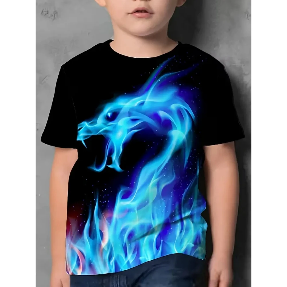 

Boys Kids Clothes Flaming Dragon 3D Print Short Sleeves Graphic T Shirts Summer Outdoor Clothes for Children Children's T-Shirt