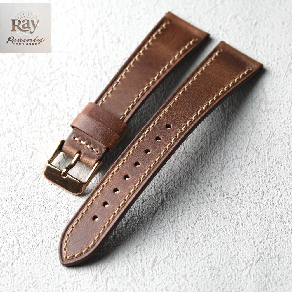 حزام من الجلد الطبيعي مصنوع يدويًا من Haween Chromexcel باللون البني الفاتح، ناعم ورقيق للغاية 18 19 20 مم بطبقة علوية من جلد البقر #1