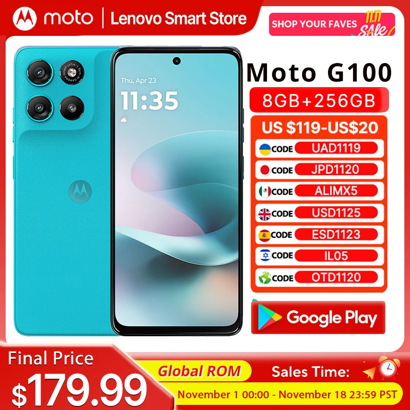 Motorola Moto G100 SmartPhone 5G Global ROM 6.72-inch FHD 120Hz Display 7000mAh Snapdragon 7s Gen 2 IP64 50MP Camera Cellphone