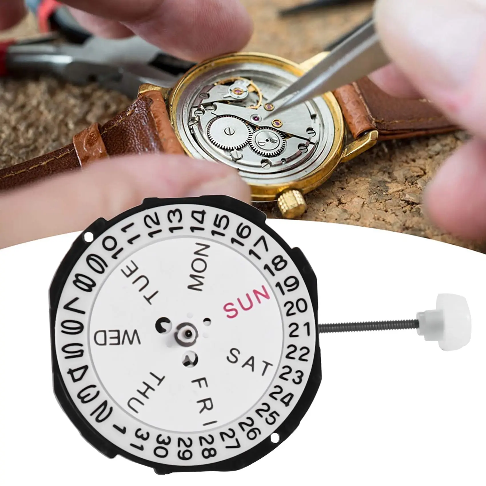Watch Movement, Three Hands Movement Movement Quartz Watch Movement, SL28 for Watch Repair Accessory Men(Dual Calendar)