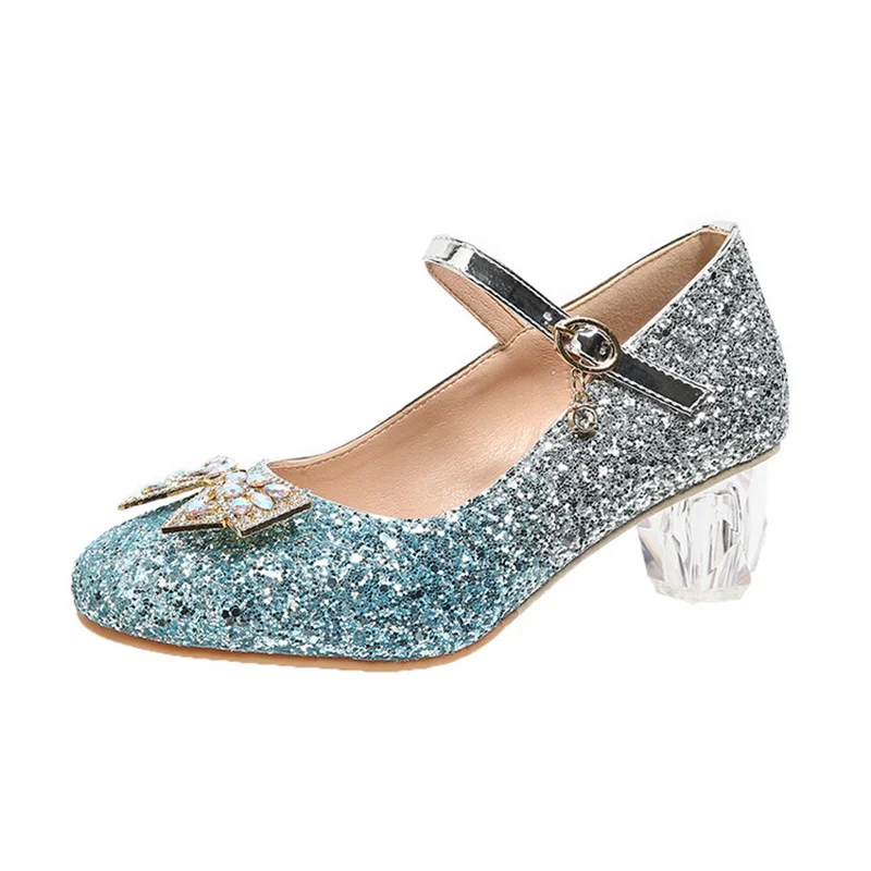 ASILETO Women Wedding Princess Pumps Mary Janes Bow Blue Sequins 5cm Transparent Heel Glitter Colorful Big Small Size 28 43