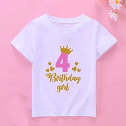 New Cute Kids Girls Happy Birthday T-shirts Short Sleeved T Shirt Number 1-10 Year Old Children Gift Party Clothing Tops