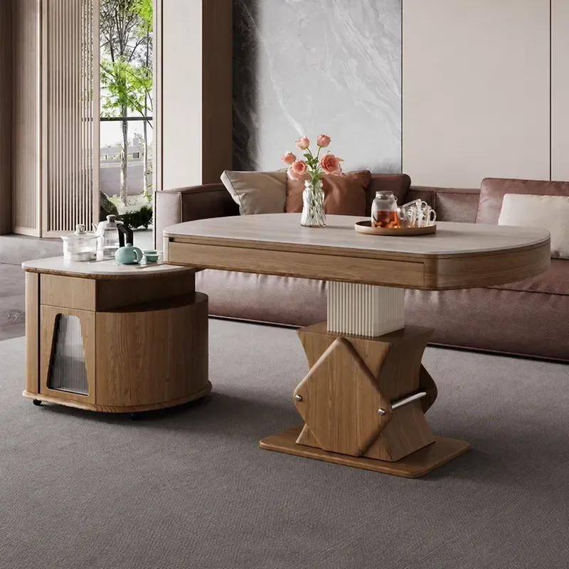 Intelligent Voice Control Electric Lifting Rock Slab Coffee Table Dual Purpose Dining Tea Table for Living Room Small