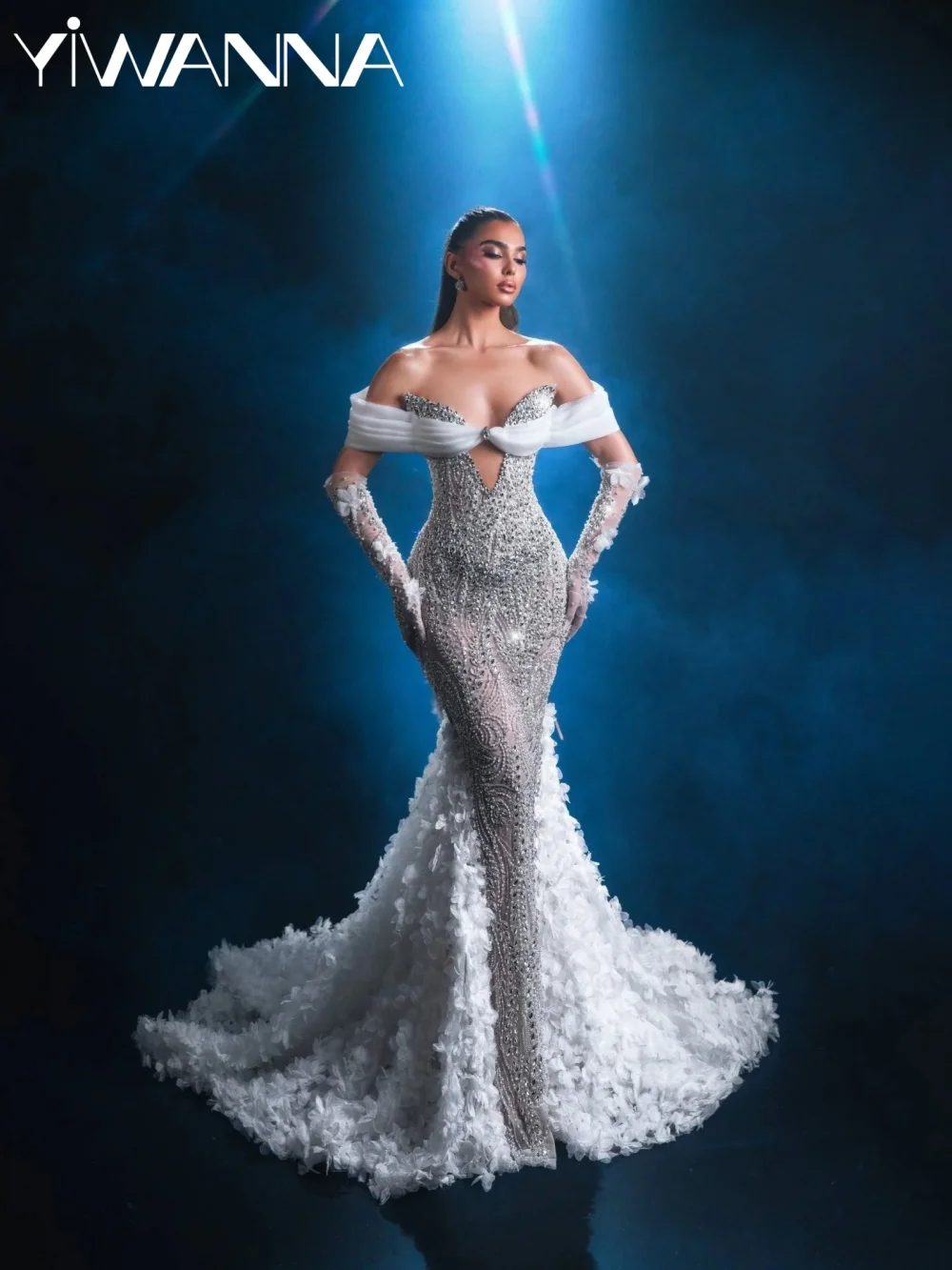 

Attractive 3D Floral Mermaid Wedding Dress Luxurious Silver Crystal Bridal Gown 2026 Customized Dreamy Long Dresses For Bride