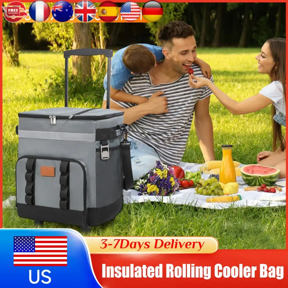 

Термосумка-холодильник на колесах 35 л, герметичная, 3-слойная, с двумя отделениями, для пикника, путешествий, барбекю, пляжа, хранения продуктов