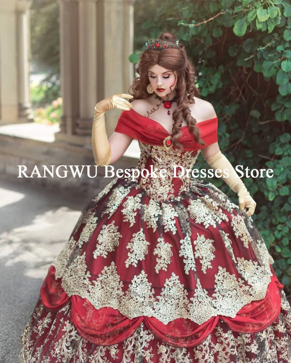 Vestidos de novia de fantasía roja Vintage con apliques y hombros descubiertos vestido de novia gótico victoriano de Halloween batas de velada personalizadas