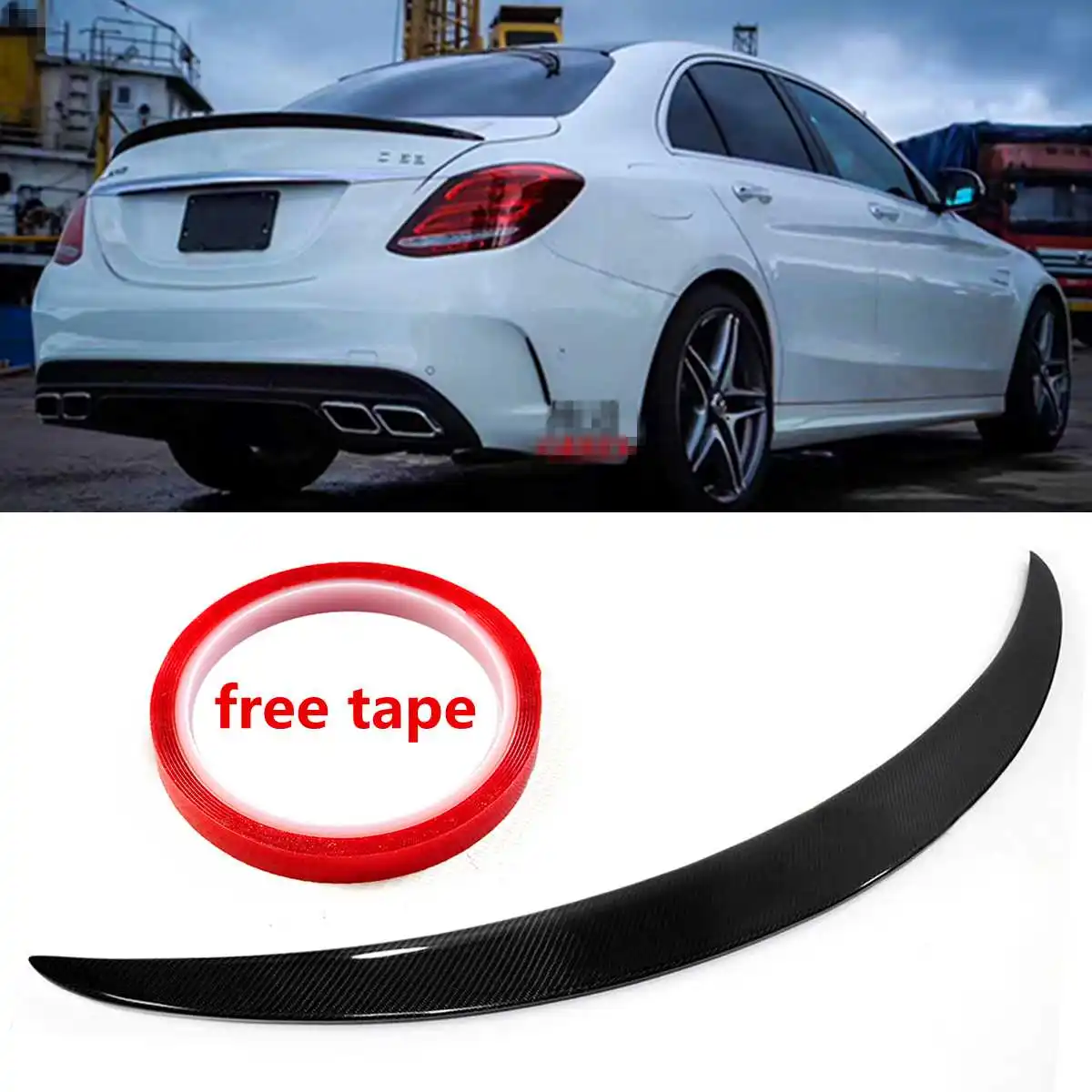 

Car Real Carbon Fiber Boot Spoiler Wing Trunk Spoiler Wing for Mercedes for Benz W205 C300 C400 4MATIC 2015-2017