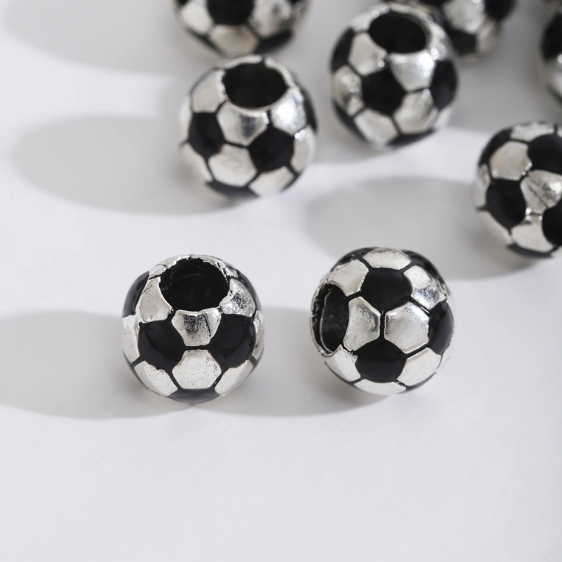 10MM 5Pcs Silver Plated Football Spacers Beads Fit  Charms Bracelets Jewelry Handmade DIY extanpaa flfaocma DK-050-X