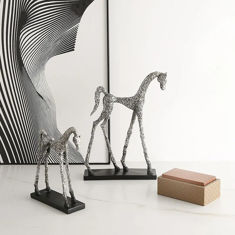 New Chinese minimalist abstract art ancient silver horse ornament, villa study home desktop creative crafts